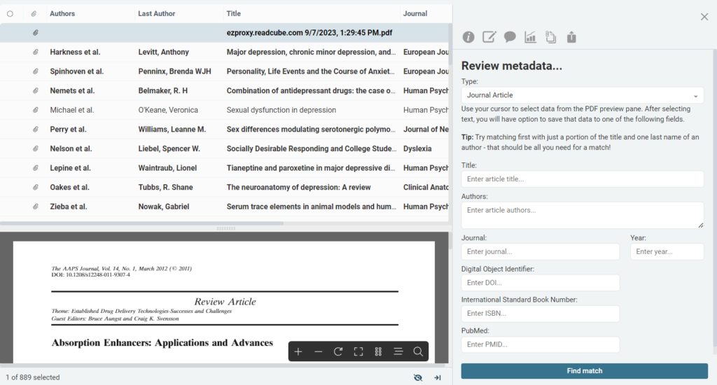 Image of metadata review and manual input for matching