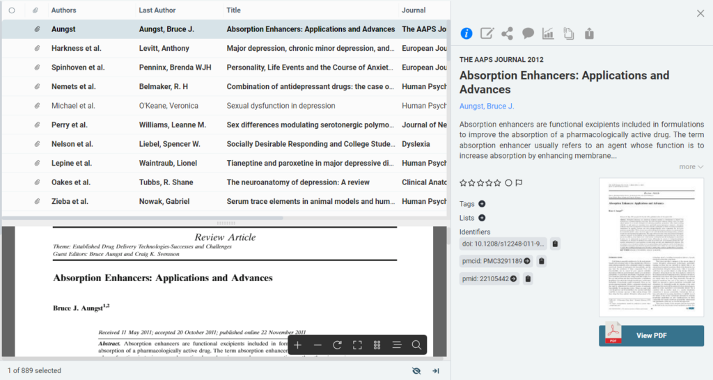 Image showing a matched article after manually matching metadata with PDF
