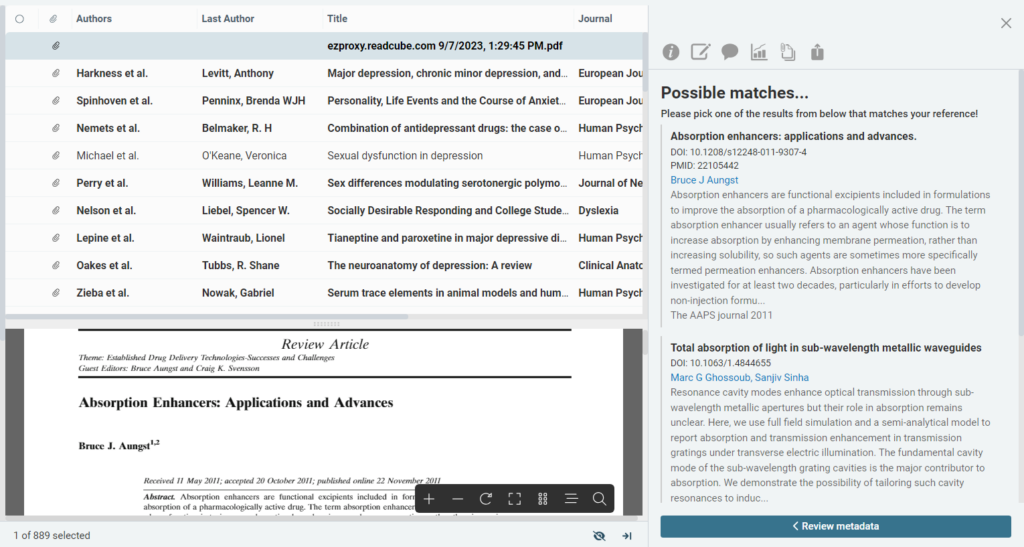 Image showing possible matches when manually matching metadata